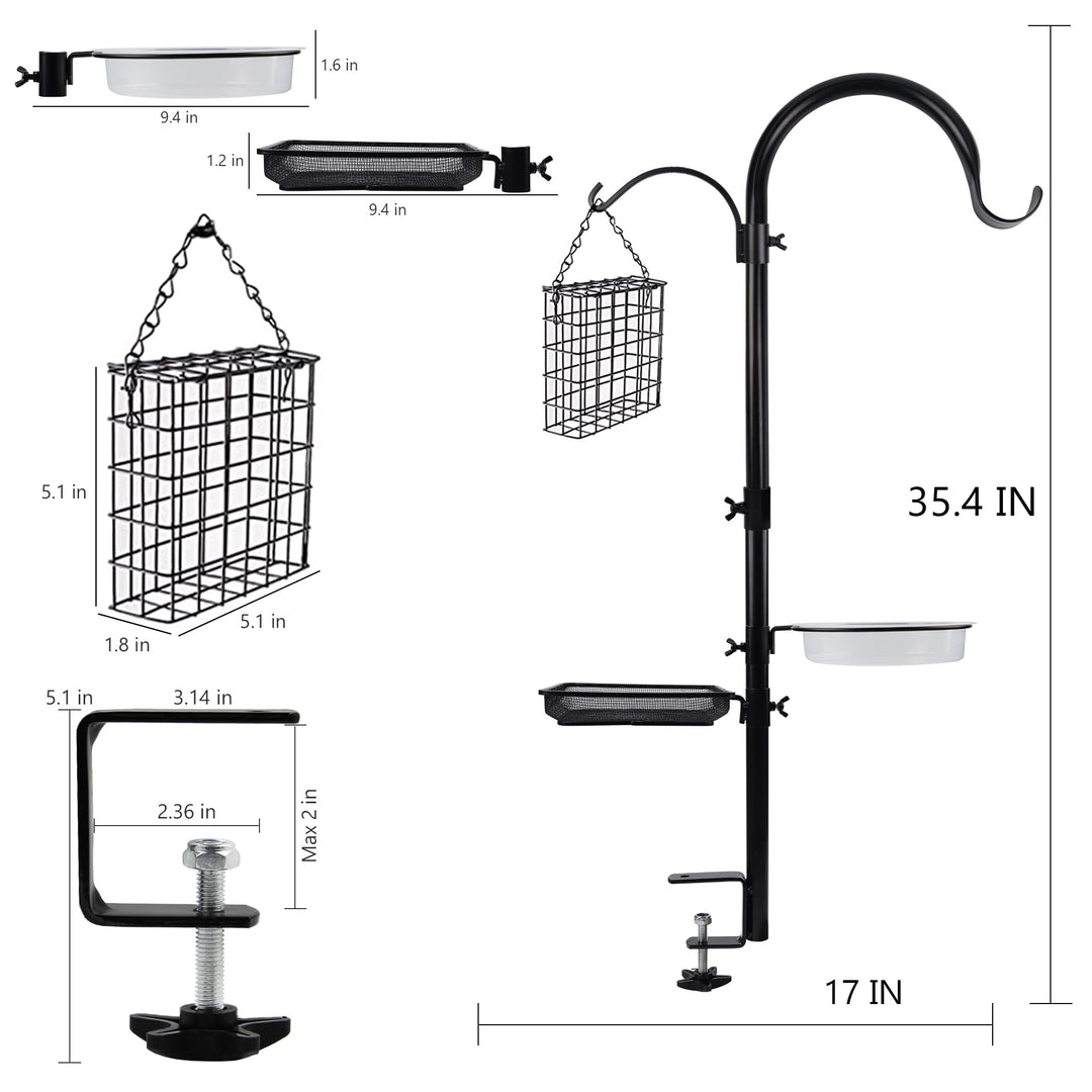 Deck Hook Bird Feeder Pole Bird Bath Feeding Station Kit, Porch Multi Hook Railing Hanging Kit, Premium Birdbath for Attracting Wild Birds Planter Hanger