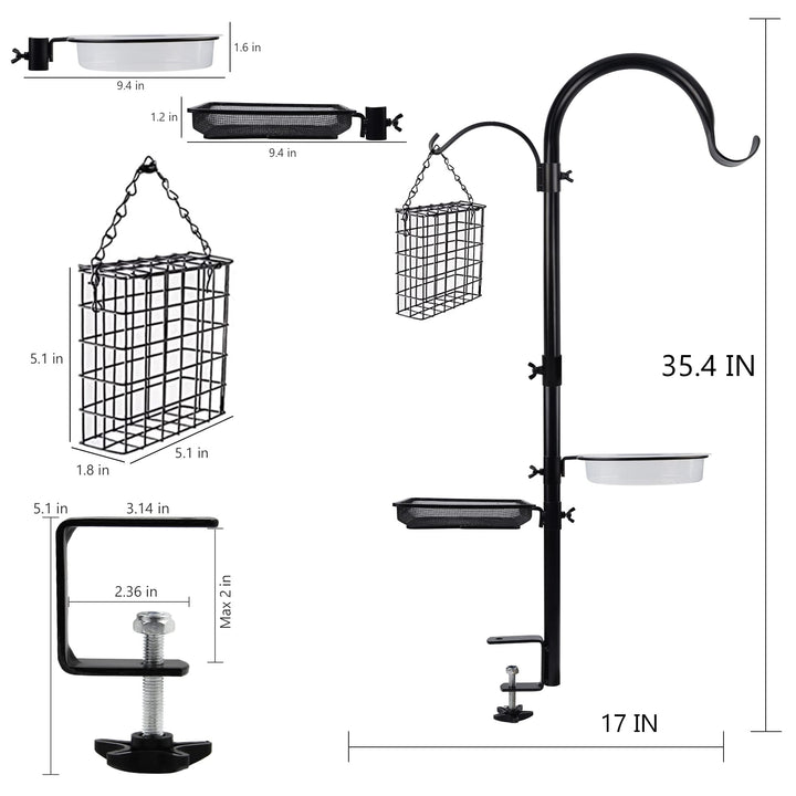 Deck Hook Bird Feeder Pole Bird Bath Feeding Station Kit, Porch Multi Hook Railing Hanging Kit, Premium Birdbath for Attracting Wild Birds Planter Hanger