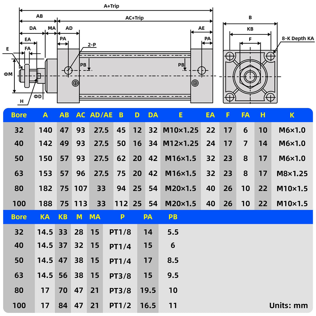 Air Cylinder SC 40 X 25 Bore: 40mm Stroke: 25mm Screwed Piston Rod Dual Action