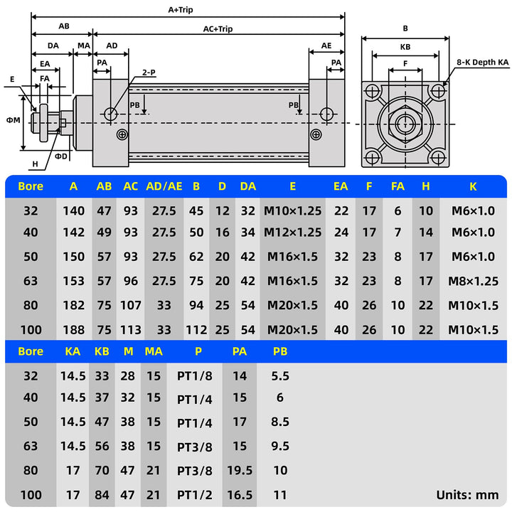 Air Cylinder SC 40 X 25 Bore: 40mm Stroke: 25mm Screwed Piston Rod Dual Action