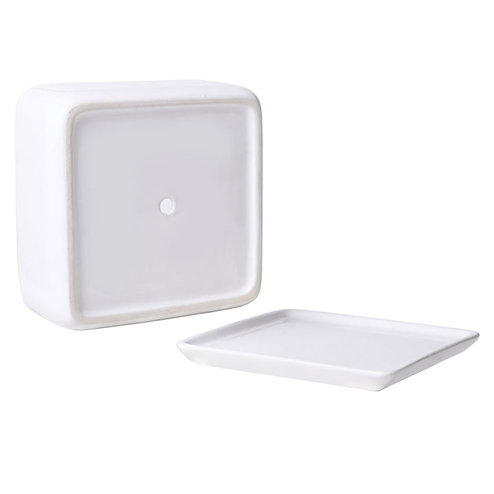 Modern White Ceramic Square Indoor Small Planter, Flower Succulent Plant Pot with Drainage Hole and Removable Drip Tray