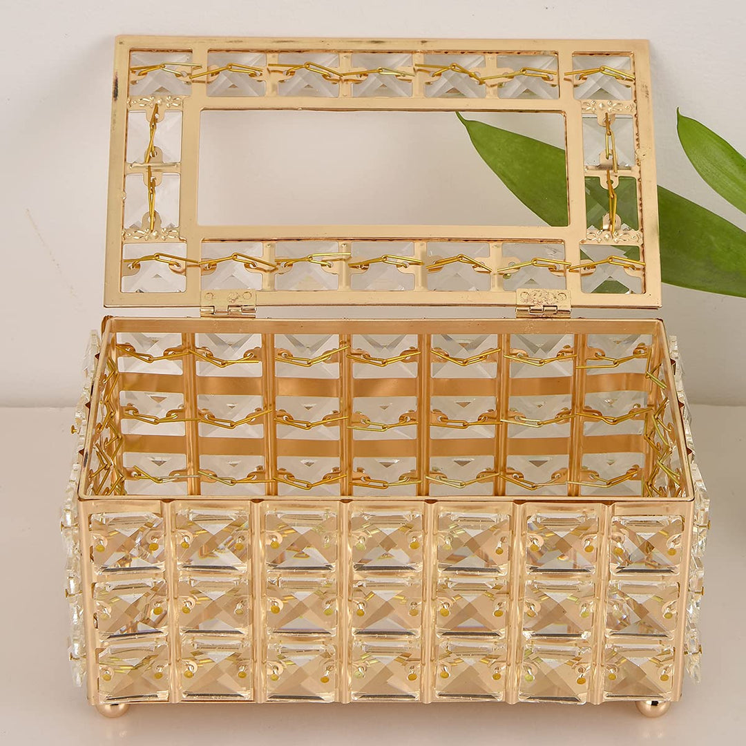 Rectangular Crystal Tissue Box Cover, Decorative Paper Box, Napkin Holder, Facial Tissue Holder, Used in Kitchen Dining Room, Bathroom, Desk, Gold