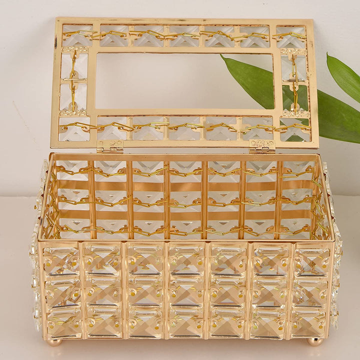 Rectangular Crystal Tissue Box Cover, Decorative Paper Box, Napkin Holder, Facial Tissue Holder, Used in Kitchen Dining Room, Bathroom, Desk, Gold