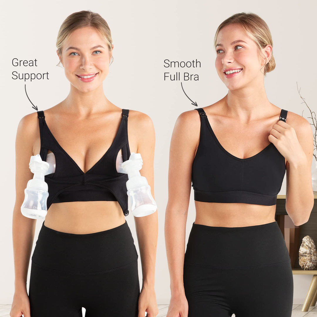 Hands Free Pumping Bra with Nursing Pads, For Spectra, Lansinoh, Philips Avent Pumps - Black, Large