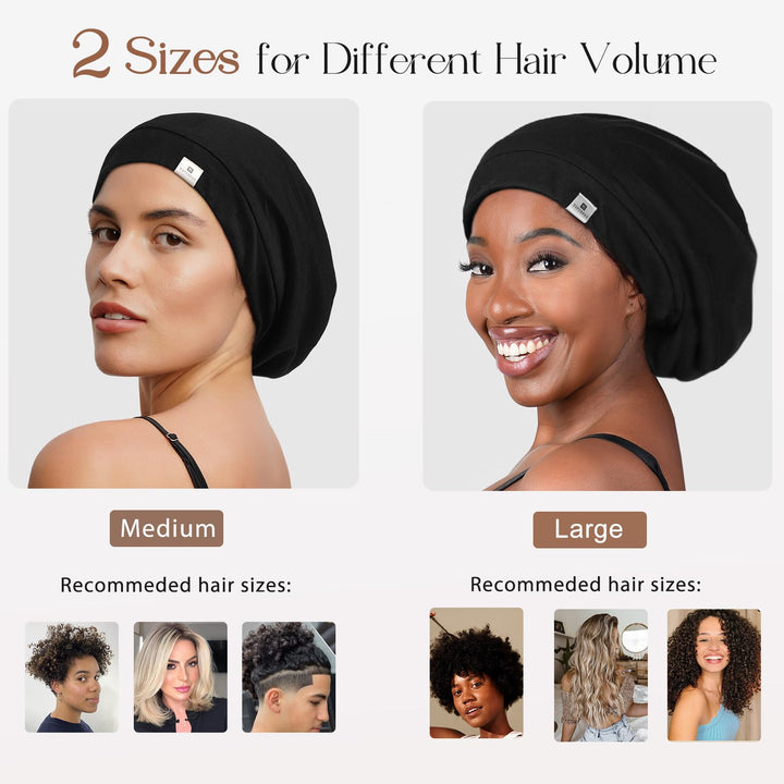 Slouchy Beanie Hat Satin Lined Sleep Cap Satin Bonnet Chemo Headwear Caps for Women and Men Pure Black