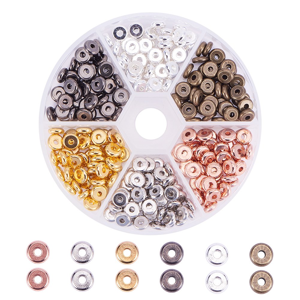 250pcs Metal Heishi Beads Rondelle Spacer Beads 5 Sizes Platinum Flat Round Brass Bead Spacers Disc Beads Jewelry Findings Accessories for Bracelet Necklace Jewelry Making 4/6/7/8/10mm
