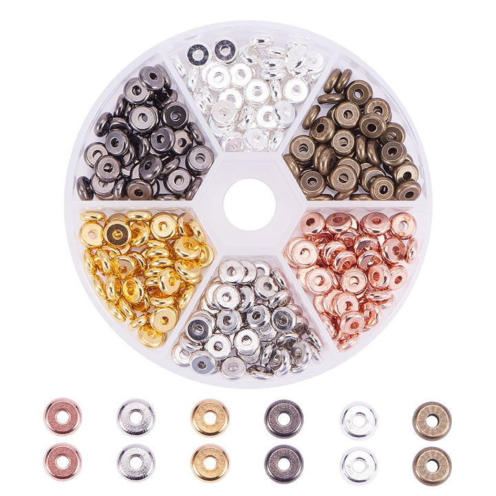 250pcs Metal Heishi Beads Rondelle Spacer Beads 5 Sizes Platinum Flat Round Brass Bead Spacers Disc Beads Jewelry Findings Accessories for Bracelet Necklace Jewelry Making 4/6/7/8/10mm