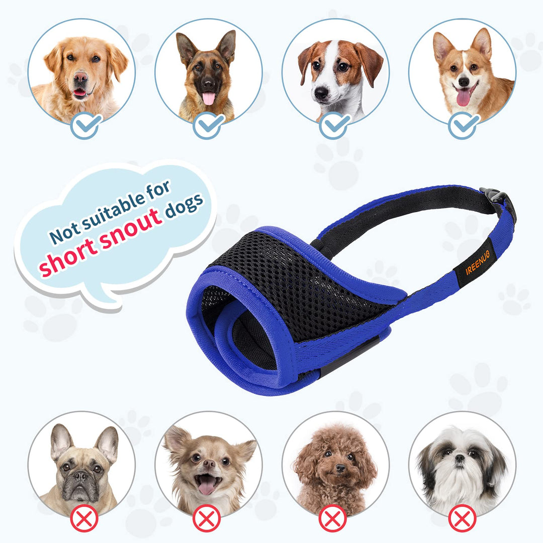 Dog Muzzle to Prevent Biting Barking and Chewing with Adjustable Loop Breathable Mesh Soft Fabric
