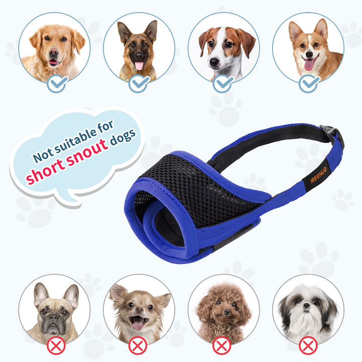 Dog Muzzle to Prevent Biting Barking and Chewing with Adjustable Loop Breathable Mesh Soft Fabric