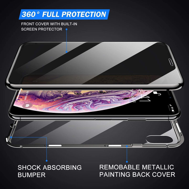 Privacy Magnetic Case for iPhone 12/12 Pro, Anti peep Magnetic Adsorption Cover Front & Back Tempered Glass Full Screen Covered, Privacy Screen Protector Metal Frame Phone Case Black