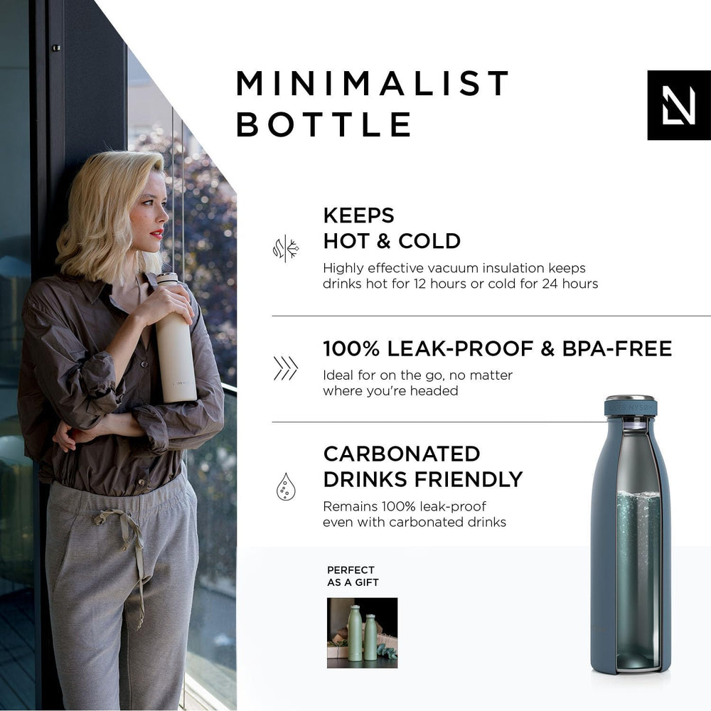 Stainless Steel Insulated Water Bottle 12oz 17oz 25oz 34oz 51oz | Insulated Thermo Flask for Hot and Cold Beverages | Leakproof Drinking Bottle (Stone Blue, 500ml)