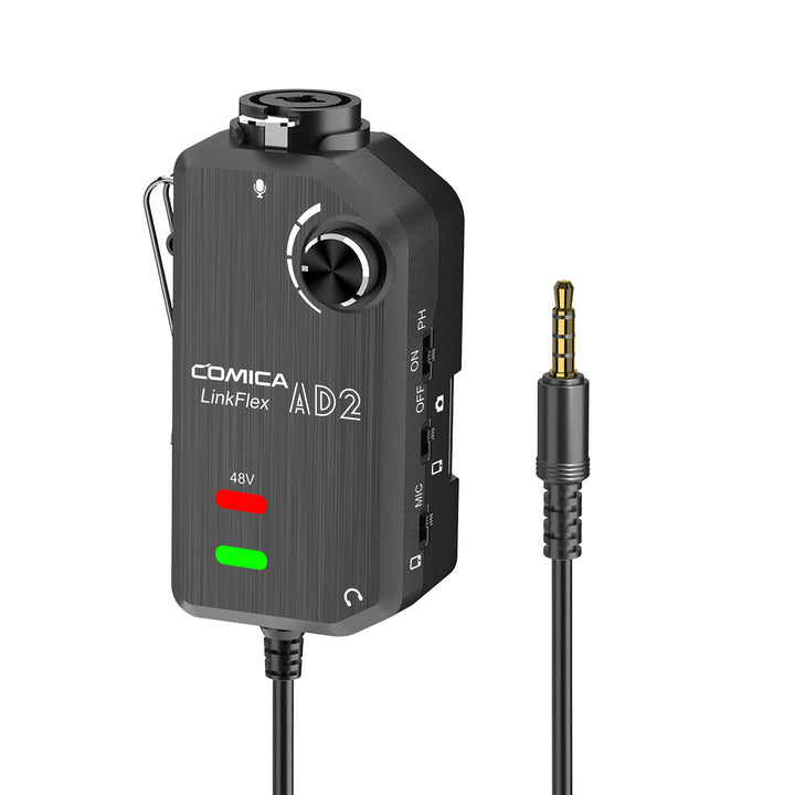 LINKFLEX AD2 XLR/ 6.35mm Audio Preamp Adapter with 48V Phantom Power, Real-time Monitoring, Guitar Interface Microphone Preamp for iPhone, iOS, Android, Tablet and DSLR Cameras