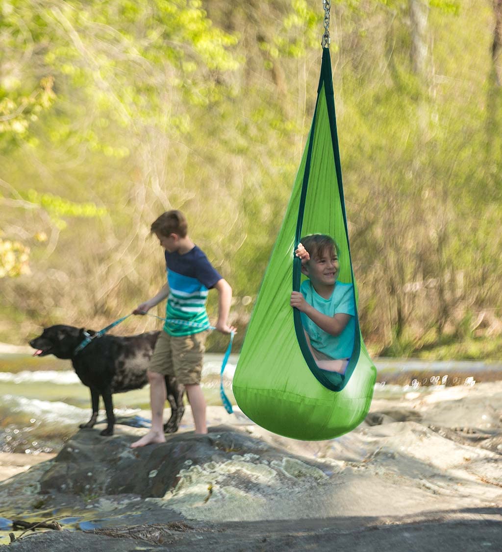 HugglePod Lite Indoor Outdoor Hanging Hammock Chair, Durable Lightweight Nylon with Reinforced Hanging Strap, Max Weight 175 LBS, 64 H x 24 W - Green