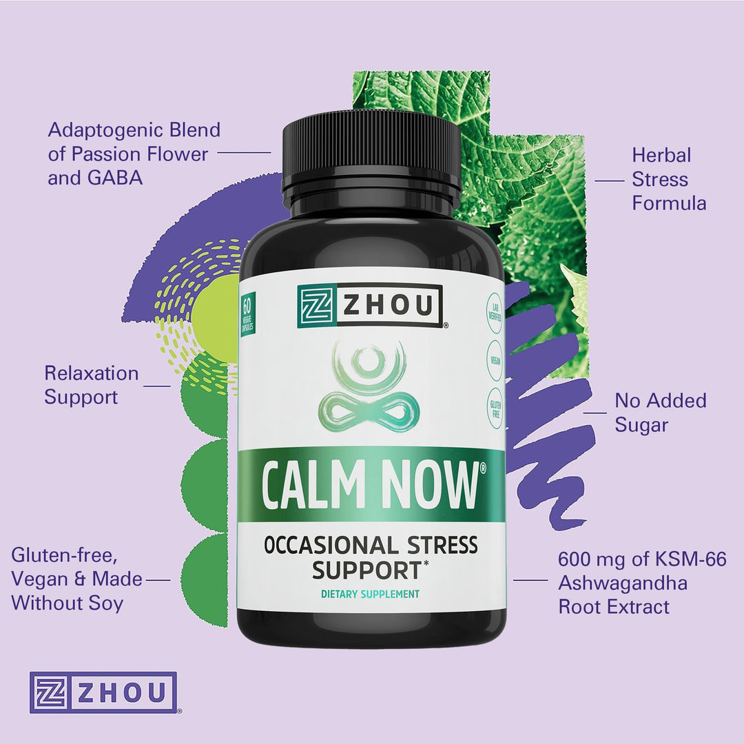Zhou Nutrition CALM NOW Soothing Support Supplement, Herbal Blend Crafted To Keep Busy Minds Relaxed