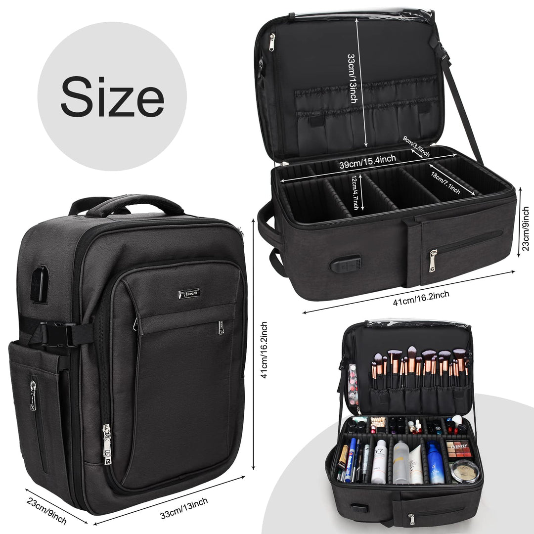 Makeup Backpack, Professional Makeup Case Extra Large Travel Train Case Makeup Bag for Women Cosmetic Organizer, Makeup Brush Storage Holder, Makeup Artist Kit, with Adjustable High Dividers