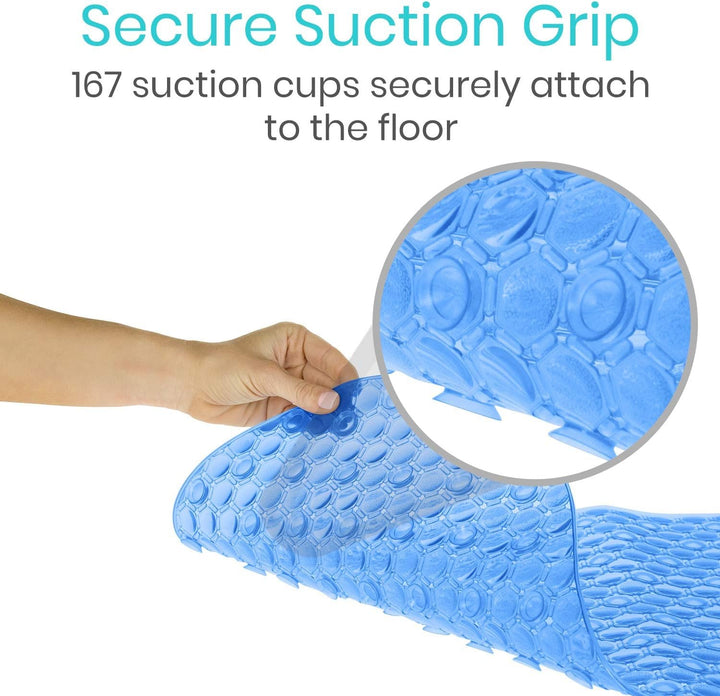 Vive Oval Bathtub Mat - Nonslip Shower Floor Pad - Non-Slip and Non-Skid for Bath Tub with Strong Rubber Suction Cup Grip - for Baby, Elderly, Kids, Bathroom (Blue)