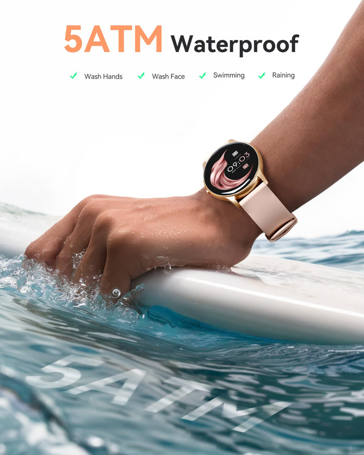 Smart Watch for Women, 5ATM Waterproof Smartwatch for Android and iOS Phones, Fitness Tracker Watch with 100+ Sports Modes, Heart Rate Monitor Pedometer Sleep Monitor, Pink