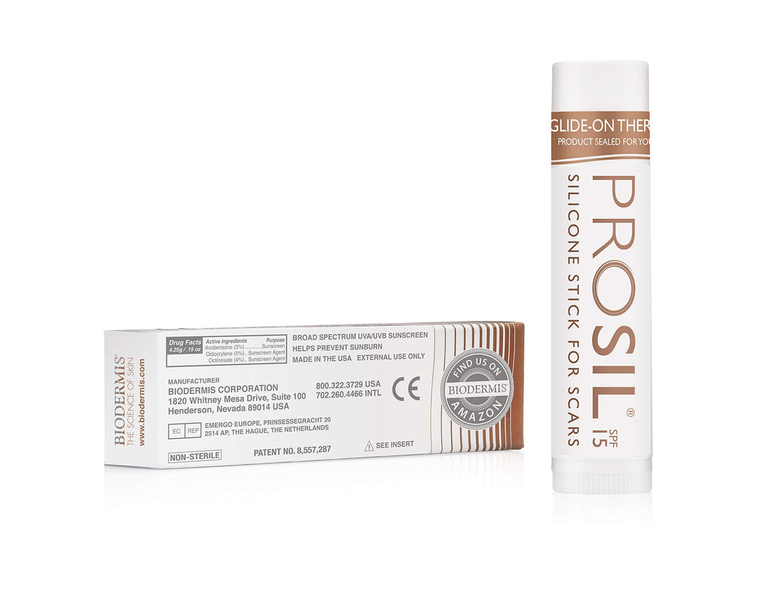 Pro-Sil SPF (Pro-Sil Sport) Patented Silicone Scar Treatment Stick w/Sunscreen (SPF 15) – Clinically Proven to Reduce the Appearance of Old & New Scars – Easy Glide-on Applicator, 4.25g