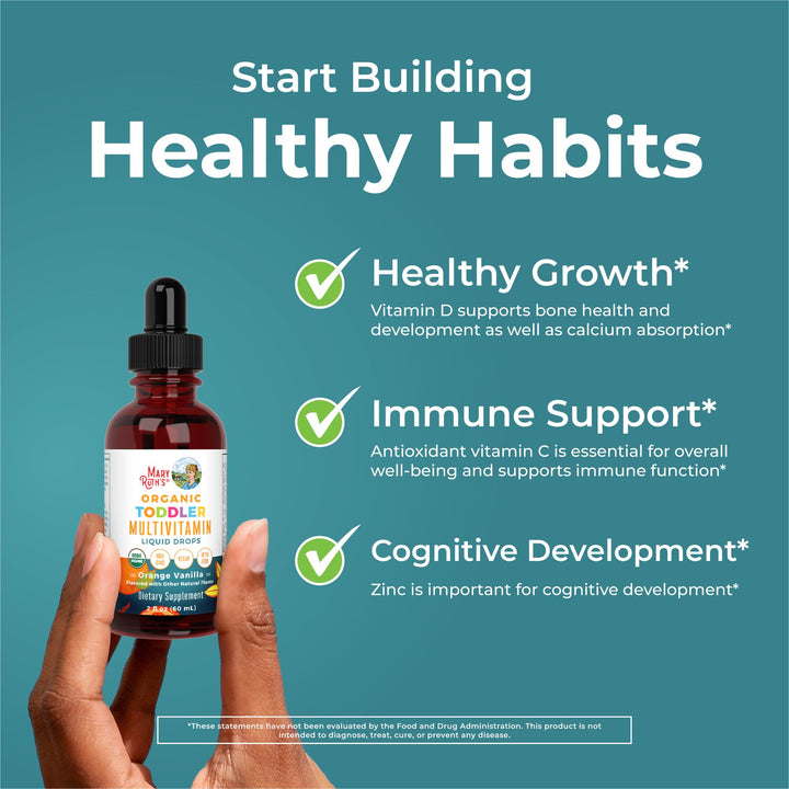 Multivitamin & Multimineral with Iron for Toddlers | USDA Organic | Sugar Free | Multivitamin Liquid Drops for Kids Ages 1-3 | Immune Support | Vegan | Non-GMO | 2 Fl Oz