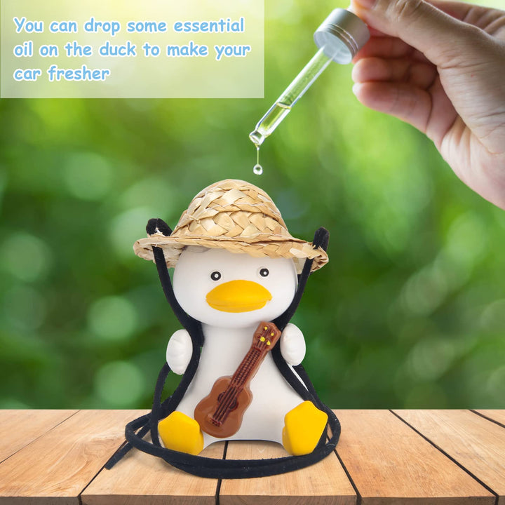 Swinging Duck Car Rear View Mirror Hanging Ornament Flying Duck, Swing Guitar Duck for Rearview Mirror Charms Cute Animals Car Interior Decorations Duck Pendant