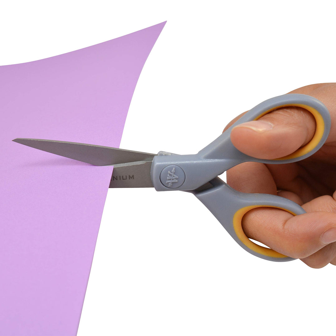 13824 7” & 5” Pointed Titanium-Bonded Crafting Scissors with Soft Handles, Gray/Yellow (2 Pack)