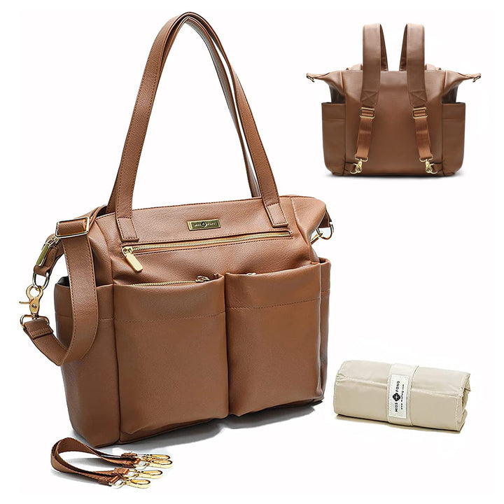 Diaper Bag Tote Leather Diaper Bag Backpack Large Tote Bag,Baby Diaper Bag for Women,Diaper Bag Purse with 11 Diaper Bag Organizer,Changing Pad, Stroller Straps,4 Insulated Pockets