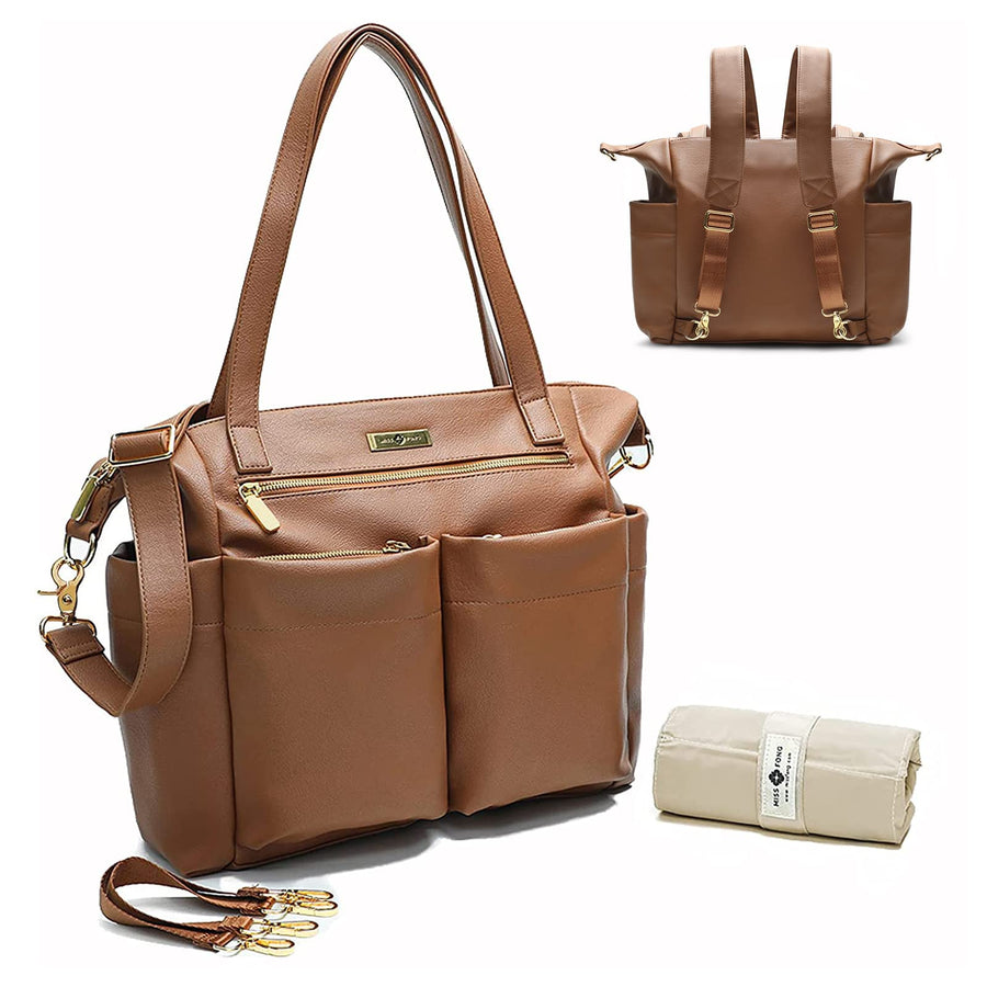 Diaper Bag Tote Leather Diaper Bag Backpack Large Tote Bag,Baby Diaper Bag for Women,Diaper Bag Purse with 11 Diaper Bag Organizer,Changing Pad, Stroller Straps,4 Insulated Pockets