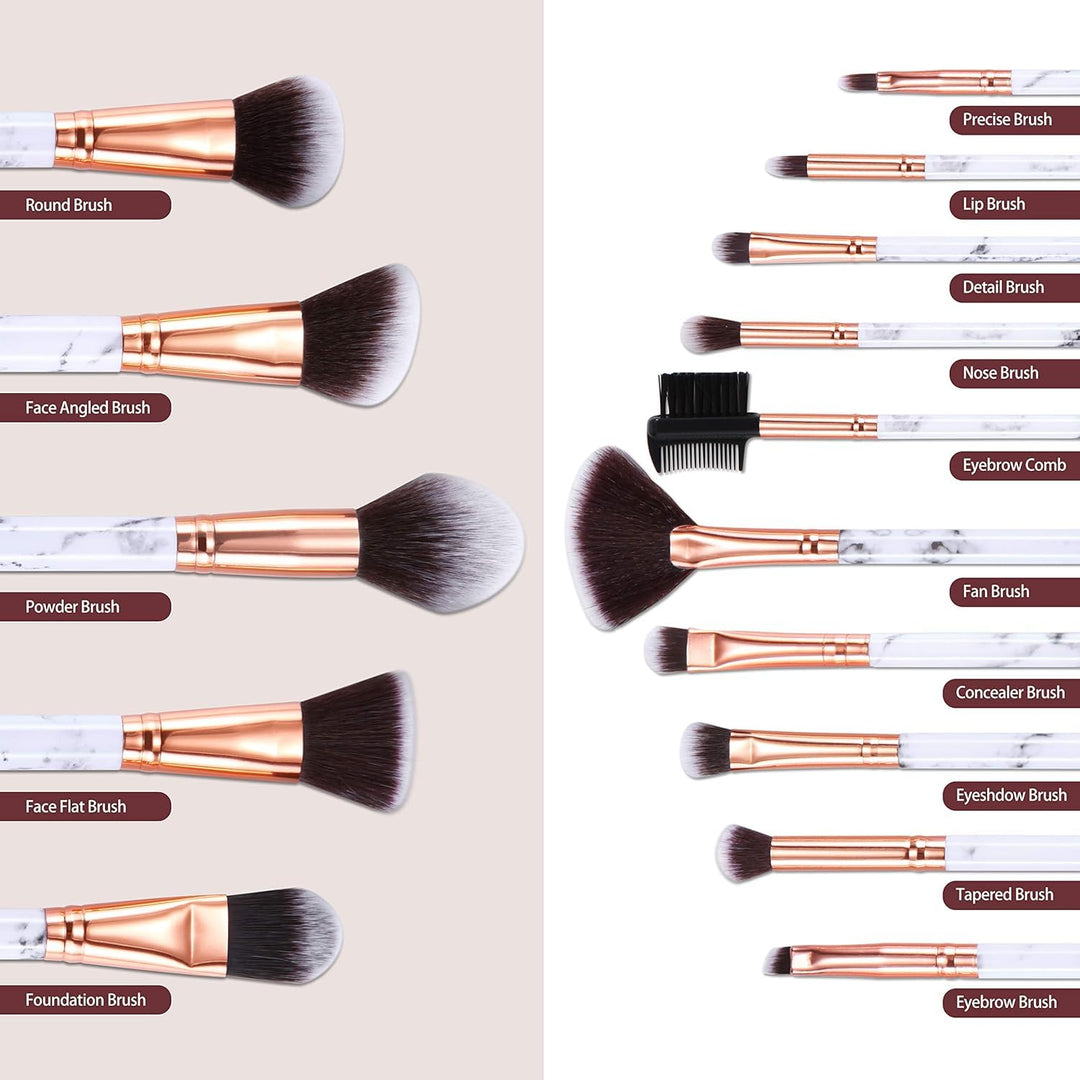 Makeup Brushes Set Make Up Brushes Professional 15Pcs Marble Makeup Brush Set for Foundation Powder Concealers and Eyeshadow with Exquisite Marble Bucket Gift Box…