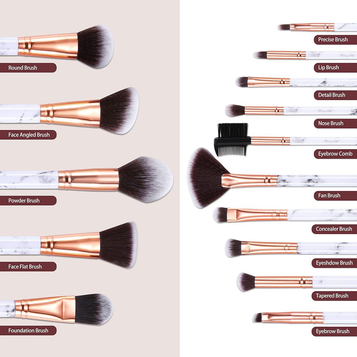 Makeup Brushes Set Make Up Brushes Professional 15Pcs Marble Makeup Brush Set for Foundation Powder Concealers and Eyeshadow with Exquisite Marble Bucket Gift Box…