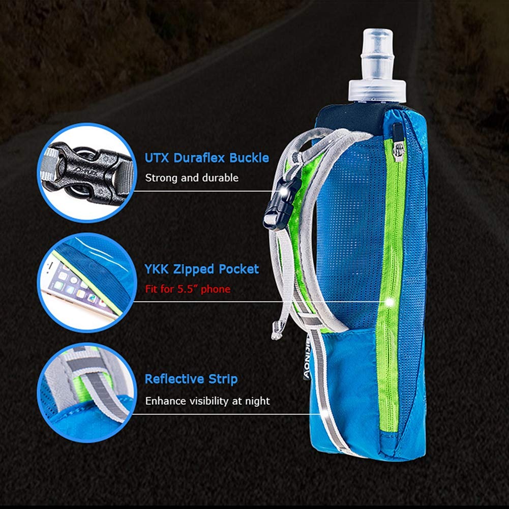 Quick Grip Handheld Soft Water Bottle for Running, Hand Strap Hydration Pack with 500ml Handheld Soft Flask Water Bottle (Blue)
