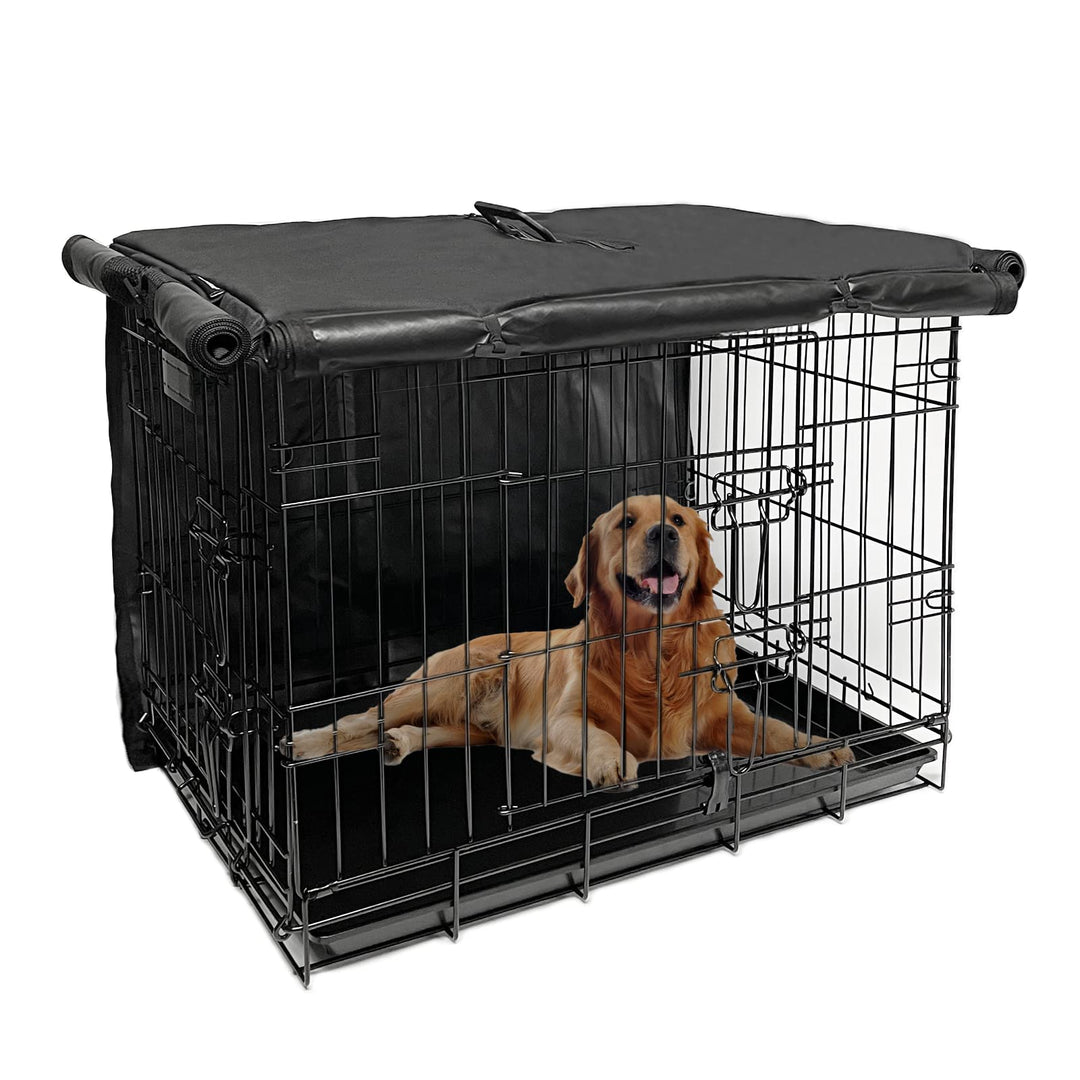 Dog Crate Cover 48 inch XL Dog Kennel Outside Cover, Big Dog Cage for Large Dogs Wire with1 2 3 Doors, Waterproof 600D Oxford Fabric Indoor/Outdoor Black(Dog Crate NOT Included)