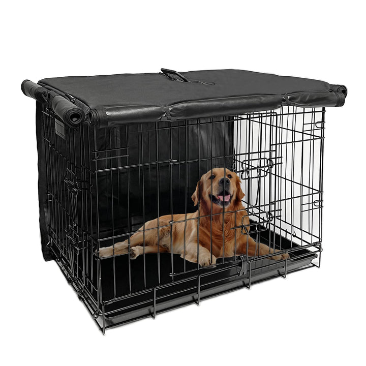 Dog Crate Cover 48 inch XL Dog Kennel Outside Cover, Big Dog Cage for Large Dogs Wire with1 2 3 Doors, Waterproof 600D Oxford Fabric Indoor/Outdoor Black(Dog Crate NOT Included)