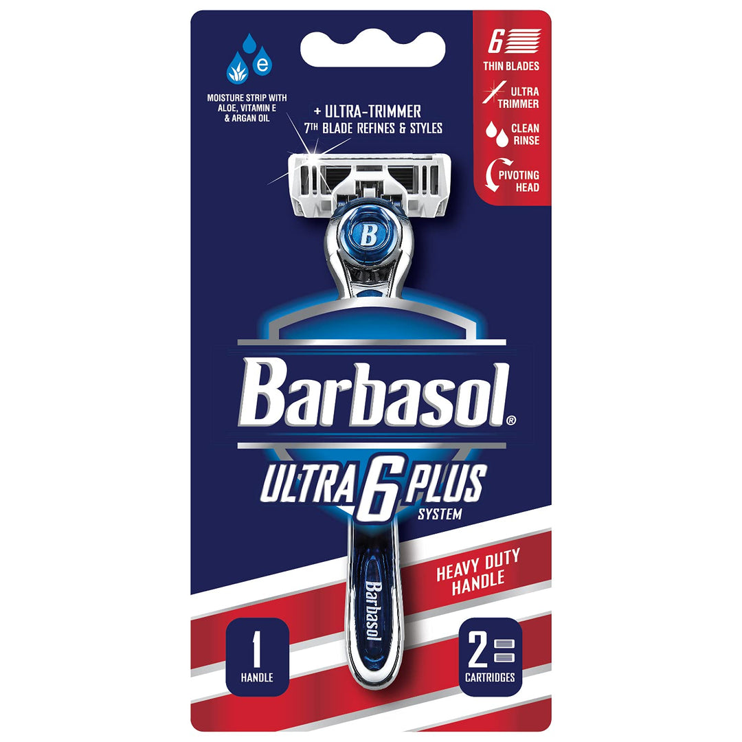 Ultra 6 Plus Men's Razor with 2 Razor Blade Refills (1 Handle + 2 Cartridges), Mens Razors/Blades