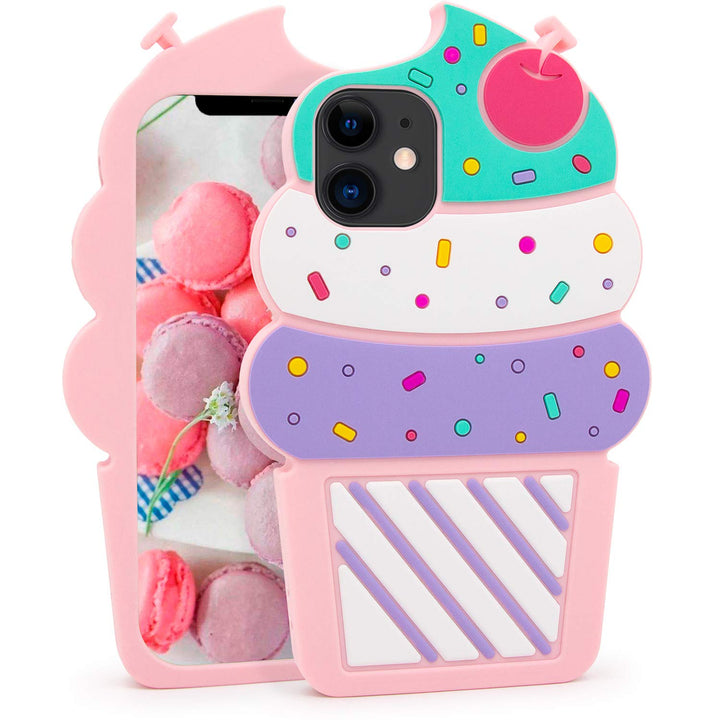 Cute Case Compatible with iPhone 11 Case, Ice Cream Funny 3D Cartoon Cupcakes Shaped Soft Silicone Full Protection Shockproof Cases Cover for Girls Kids Women