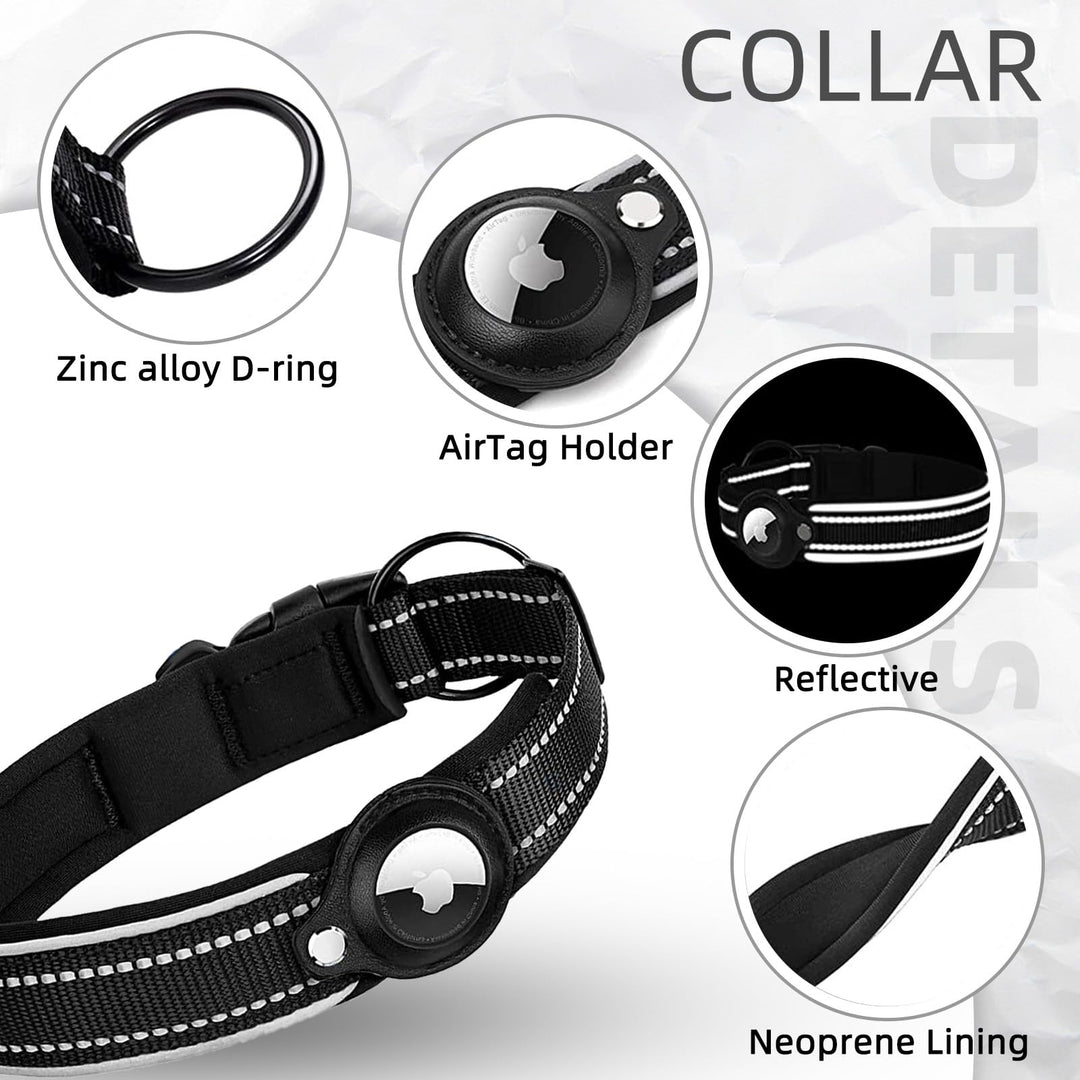 Reflective AirTag Dog Collar,Padded Apple Air Tag Dog Collar, Heavy Duty Dog Collar with AirTag Holder Case, Adjustable Air Tag Accessories Pet Collar for Small Medium Large Dogs (M(15''-18''))