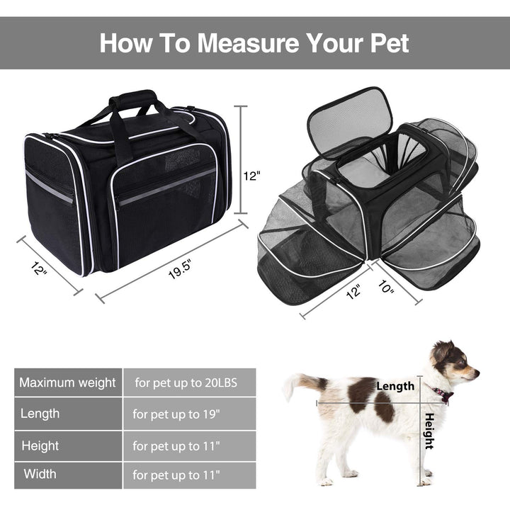 Airline Approved Expandable Pet Carrier with Mesh Pockets, Shoulder Strap, Washable Pads - For 2 Cats, Kittens, Puppies, Dogs