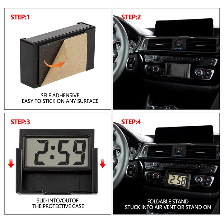 Youngfly Small Digital Clock, Mini Car Dashboard Clock Battery Operated, Car Truck Dashboard Time Self-Adhesive Bracket Vehicle Automotive Dash Stick on Air Vent Travel Folder Clock (Black)