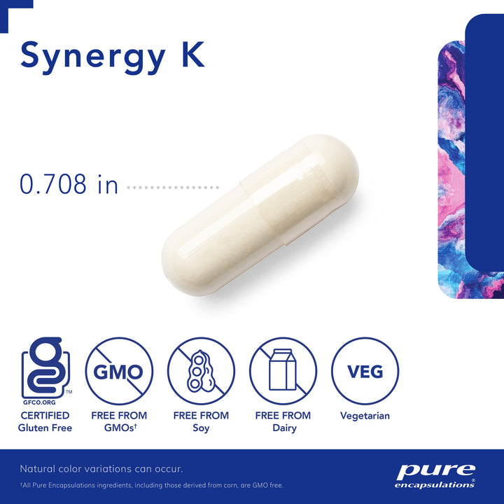 Synergy K - with Vitamin K1, K2 & D3 - Supports Bones, Blood Vessels, Vascular Elasticity & Calcium Utilization* - Includes Cholecalciferol - Gluten Free & Non-GMO - 60 Capsules
