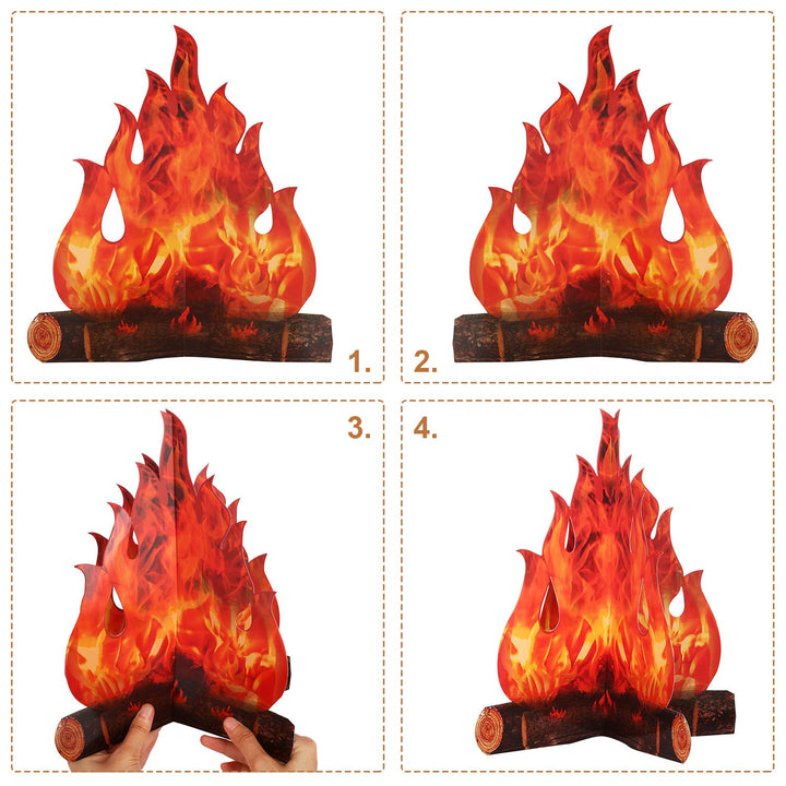 3D Decorative Cardboard Campfire Centerpiece Artificial Fire Fake Flame Paper Party Decorative Flame Torch (2 Set)