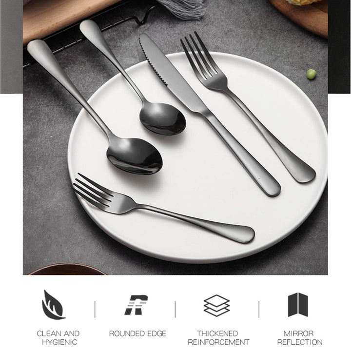 Portable Travel Utensils Set with Case 18/8 Stainless Steel Black Silverware Sets Include Knife Fork and Spoon with Case Reusable Flatware Sets for Lunch Box and Camping (Black)