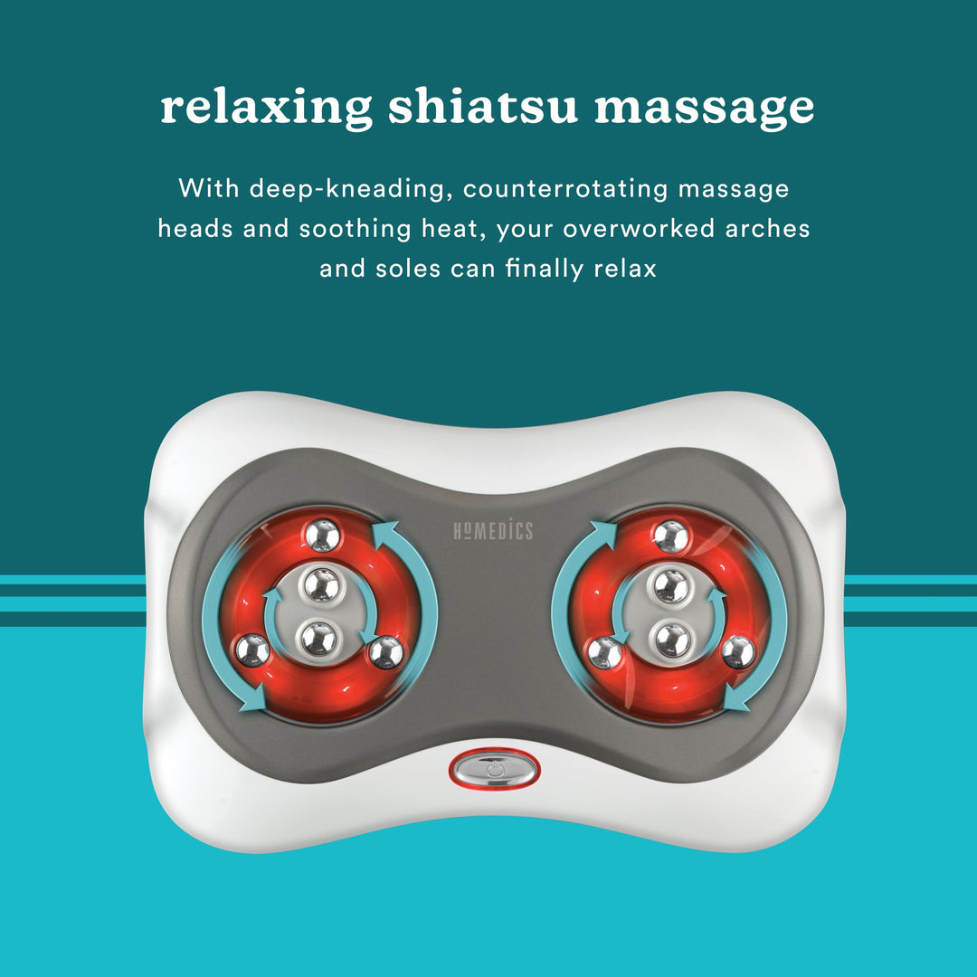 HoMedics Deluxe Shiatsu Foot Massager with Heat – Therapeutic Kneading & Rolling Foot Massager Machine, 4 Rotational Heads with 10 Massage Nodes, Toe-Touch Control