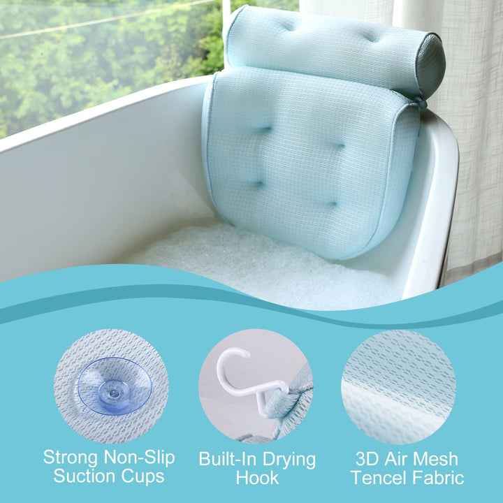 Bath Pillow, Tencel Spa Bathtub Pillow, Ultra Soft Bath Pillows for Tub Neck and Back Support, Quick Dry Bath Tub Pillow Headrest for Bathtub, Machine Wash - Light Blue