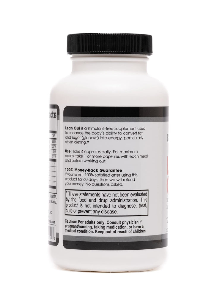 Lean Out 120 caps. Fat Burner with Metabolic Support. Lipotropics. Choline, Carnitine, Chromium. Stimulant-Free Belly Fat Burner. Get Leaner. Use AM & PM, Stackable Diet Pills.