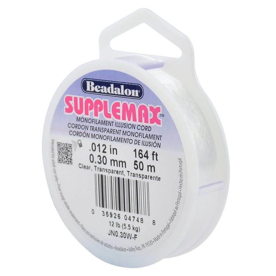 SuppleMax Illusion Beading Cord, 0.30 mm / 0.012 in, Clear Monofilament, 50 m / 164 ft
