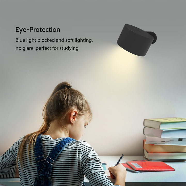 LED Reading Lights, Wall Mounted Sconces with 3 Color Temperatures & 3 Brightness Levels Rechargeable Battery Magnetic Ball 360°Rotation Touch Control, Lamps for Kids Study Bedside Closet