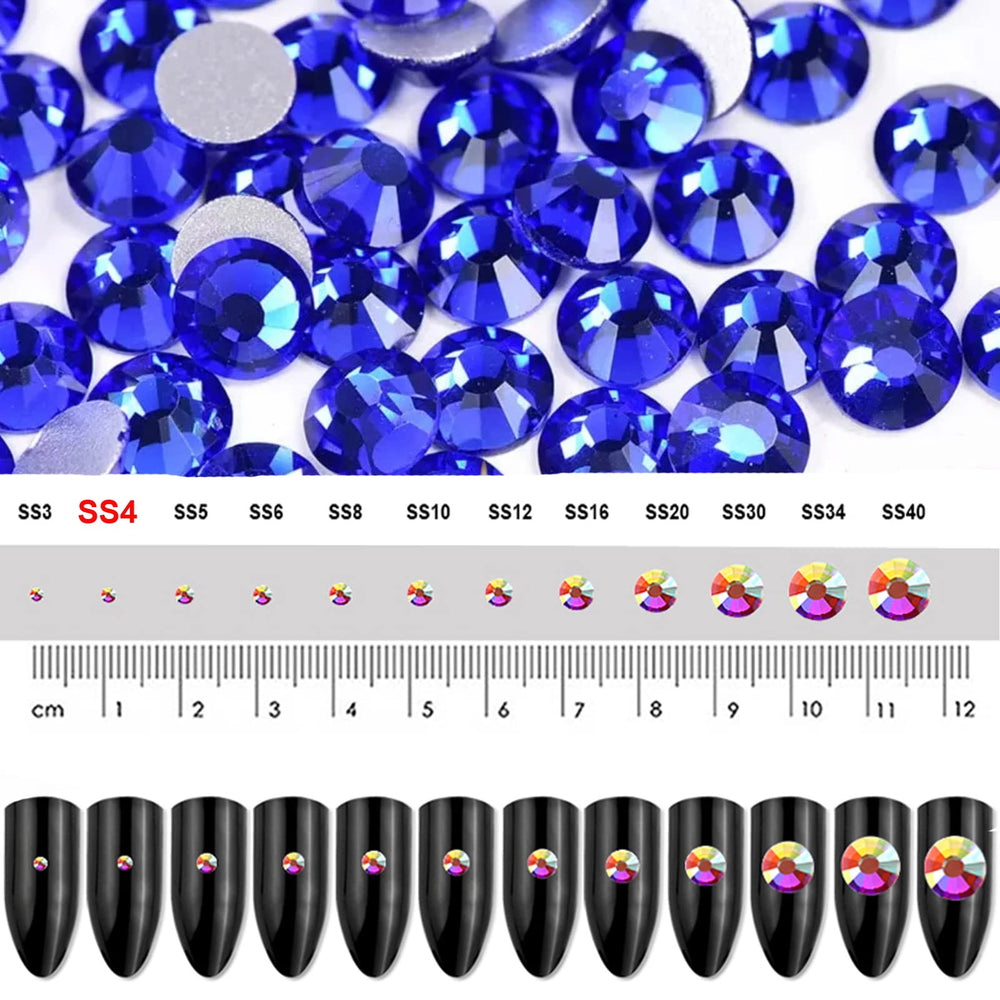 1440 Pieces SS4 Flatback Rhinestones, 1.5MM Flatback Nail Crystal Rhinestones for Craft Nails Dance Costumes, Non Hotfix Rhinestones (SS4 / 1.5MM, Blue/Sapphire)
