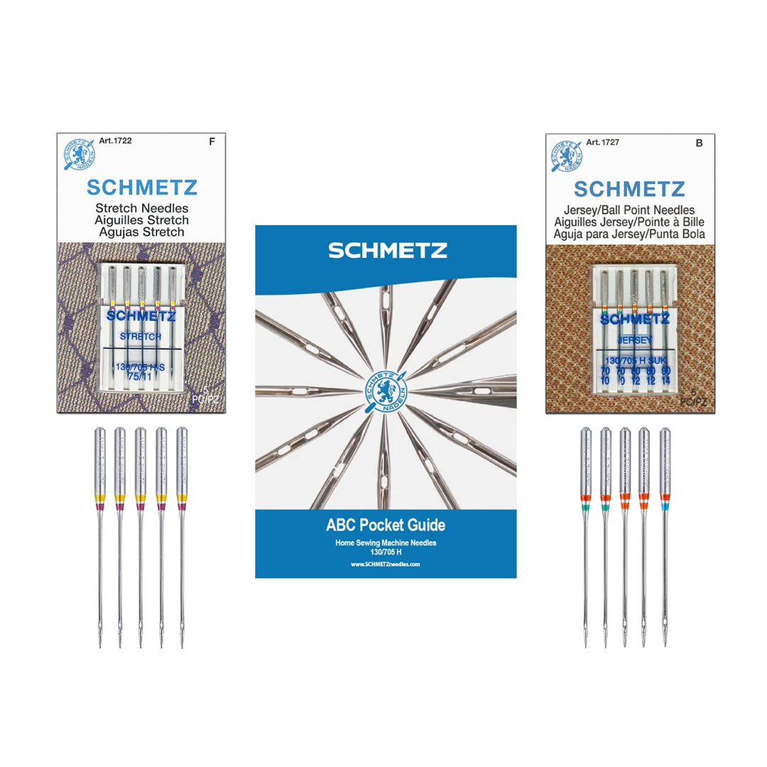 Stretch and Jersey/Ball Point Sewing Machine Needle Combo Pack (10 Needles Total and 1 ABC Pocket Guide)