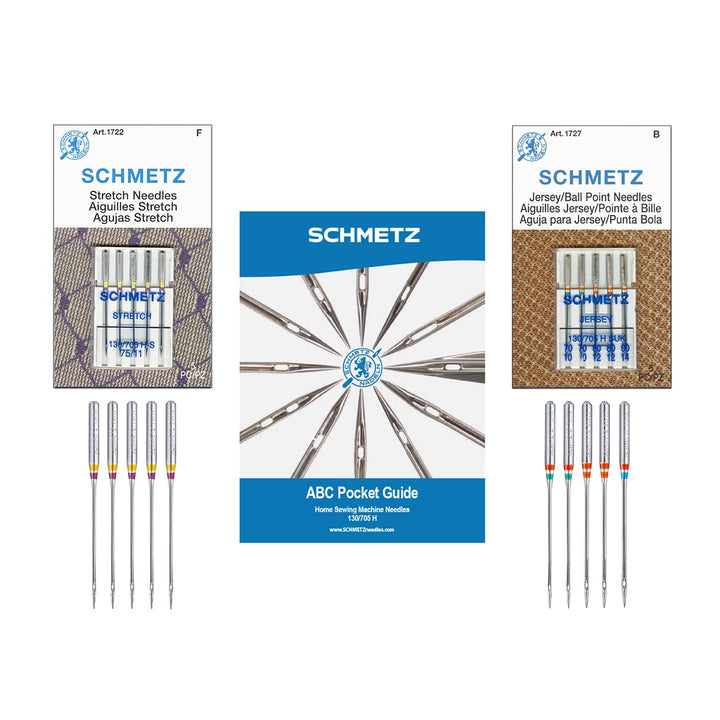 Stretch and Jersey/Ball Point Sewing Machine Needle Combo Pack (10 Needles Total and 1 ABC Pocket Guide)
