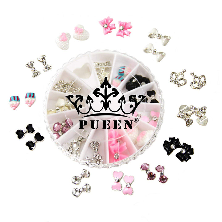 3D Nail Charms Wheel of 24pcs Resin & Alloy Rhinestones Nail Art Decoration Bow Flower DIY for Nails & Cell Phones-BH000348