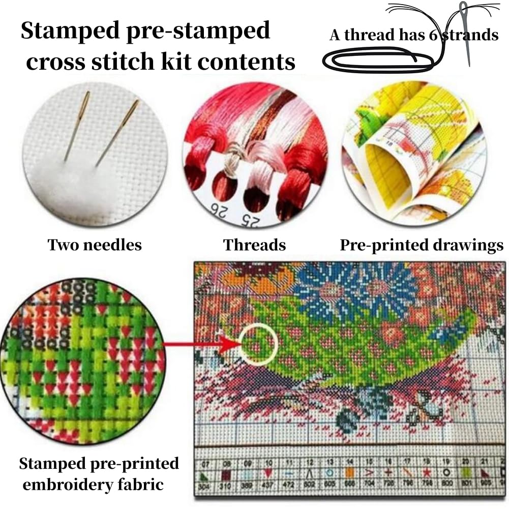 Cross Stitch Kits for Adults Flowers Stamped Kit Printed 11CT Fabric Cross Stitching DIY Art DMC Needlecrafts Embroidery Kit for Adults (Stamped, Iris Flowers)